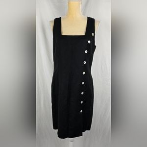 Spiegel Linen Blend Black Sleeveless Sheath Dress Size 10 Pearl Buttons